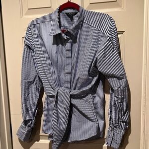 Lauren Ralph Lauren Navy & White Striped Button-Front Shirt with Tie Detail